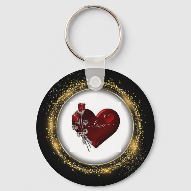 Porte-clés Parties scintillant Diamant et or Valentine Heart  (Recto)