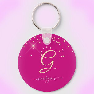 Porte-clés Parties scintillant d'or et Monogramme Nom du scri