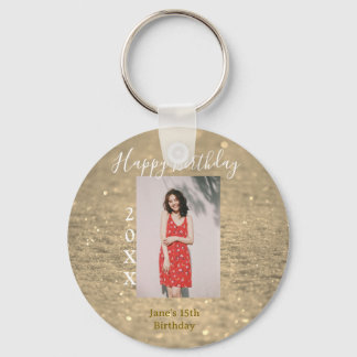 Porte-clés Parties scintillant d'or heureux 15e anniversaire 