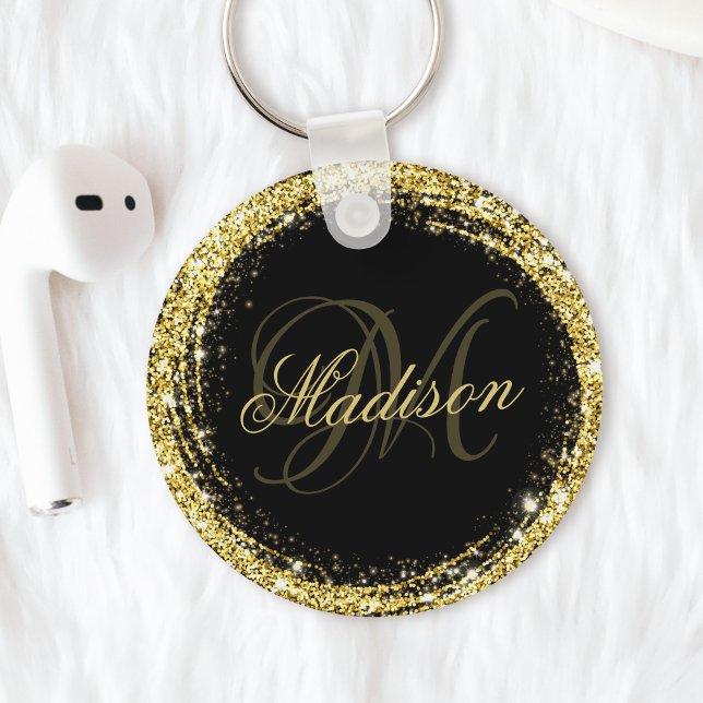Porte-clés Parties scintillant d'or personnalisée Glam noir (Créateur téléchargé)