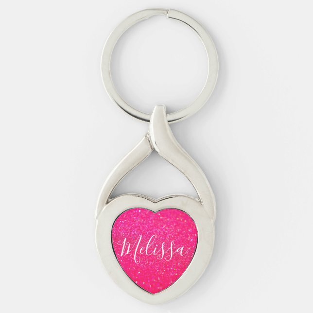 Porte-clés Parties scintillant Heart Keychain Nom personnalis (Devant)