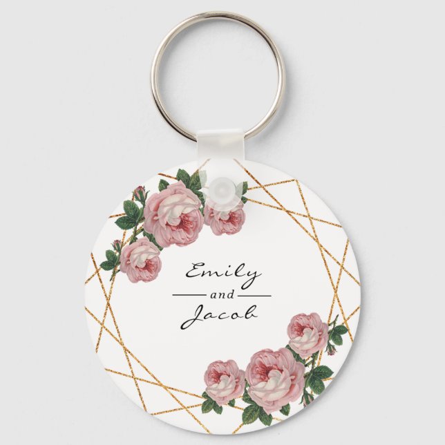 Porte-clés Parties scintillant or rose Floral Wed Elegant (Recto)