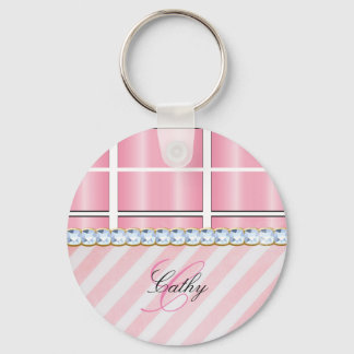 Porte-clés Parties scintillant rose Chevron Plaid Rhinestones
