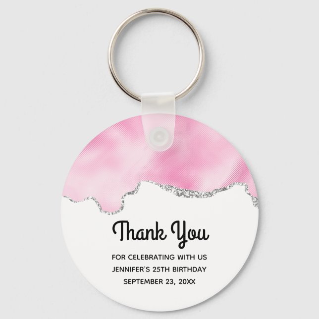 Porte-clés Parties scintillant rose et argent Faux Bordure él (Recto)
