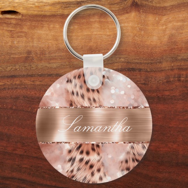 Porte-clés Parties scintillant rose Gold Glam Leopard (Recto)