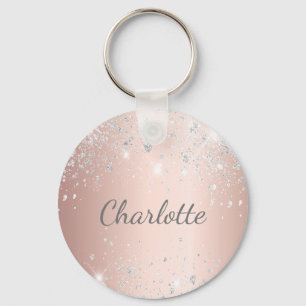 Porte-clés parties scintillant rose or argent  monogramme ini