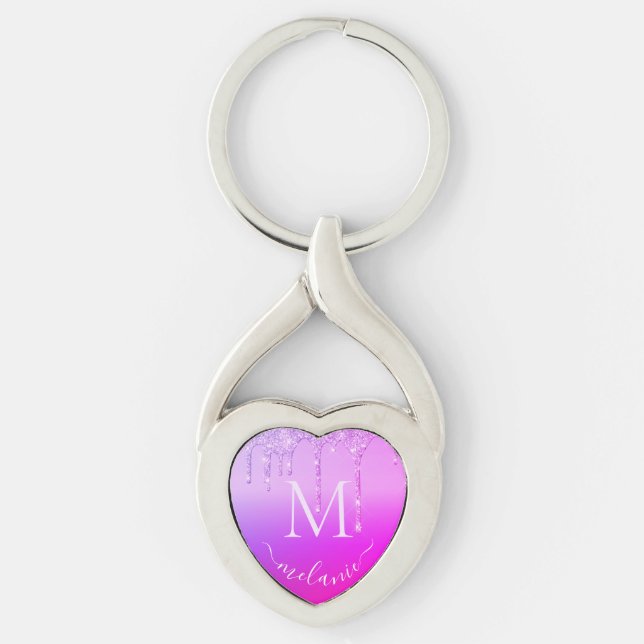 Porte-clés Parties scintillant rose violet Porte - clé de nom (Devant)