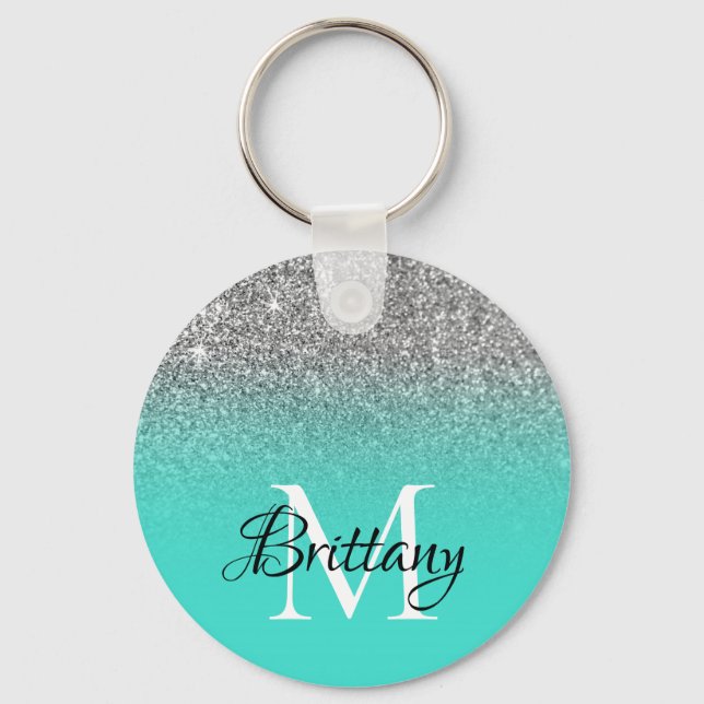 Porte-clés Parties scintillant Turquoise Argent Ombre Monogra (Recto)