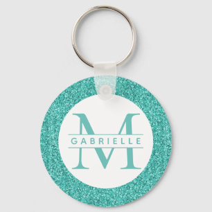 Porte-clés Parties scintillant turquoise Turquoise Monogram P