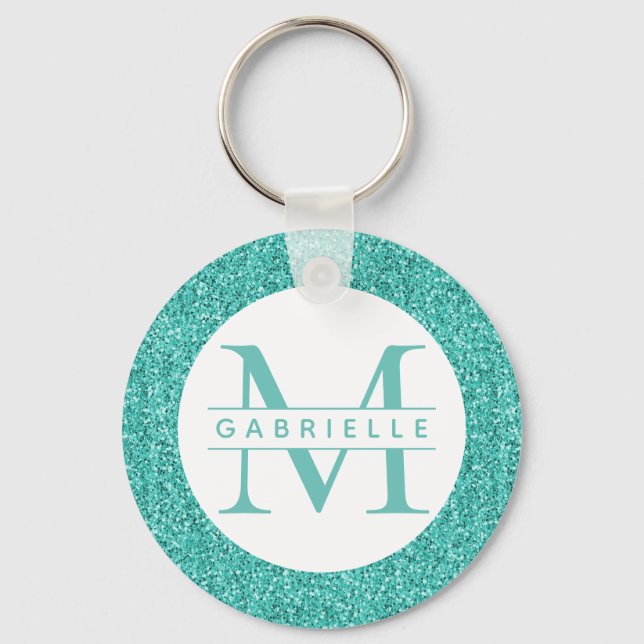 Porte-clés Parties scintillant turquoise Turquoise Monogram P (Recto)