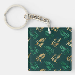 Porte-clés Parties scintillant verte et or sur Feuilles tropi