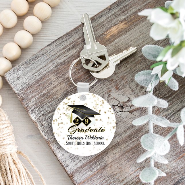Porte-clés Partition de graduation personnalisée Black Gold (Personalized Graduation Party Black Gold Keychain)
