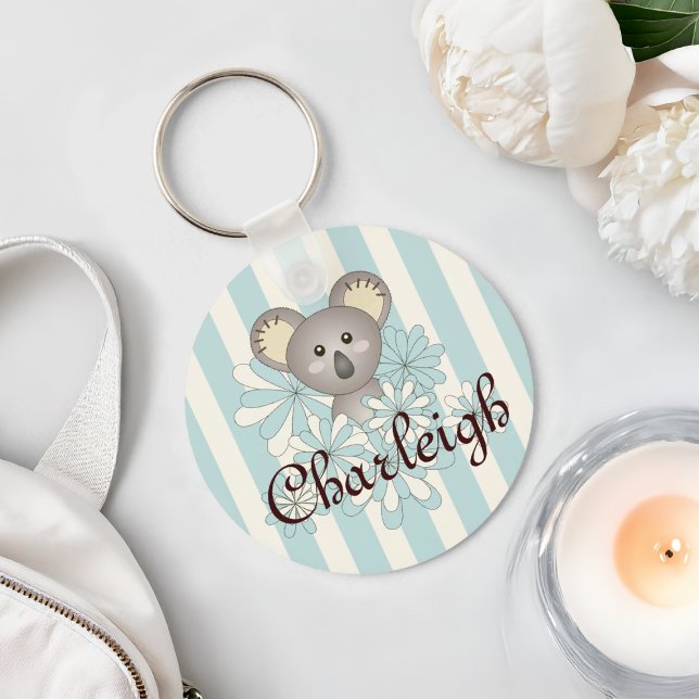 Porte-clés Pastel Blue Stripe Cute Baby Koala Kids (Créateur téléchargé)