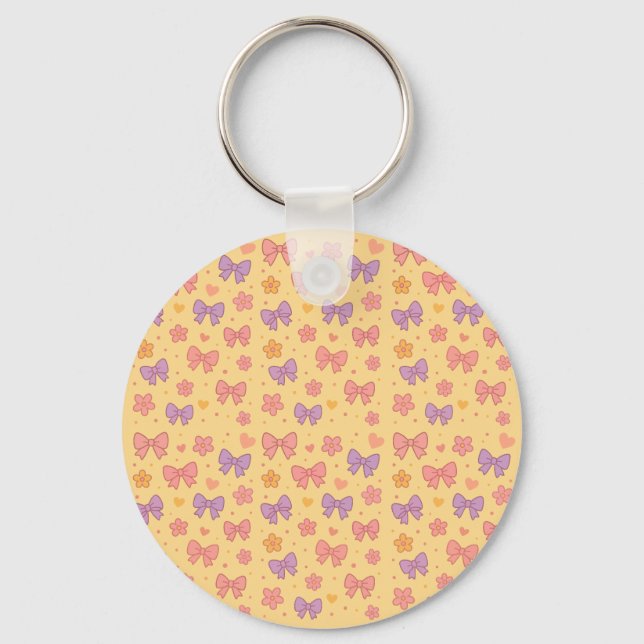 Porte-clés Pastel Bows & Flowers Pattern – Cute Yellow Girly  (Recto)