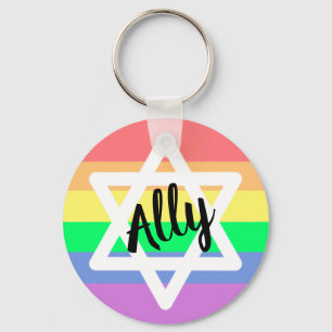 Porte-clés Pastel Rainbow Star de David   Message Ally LGBTQ