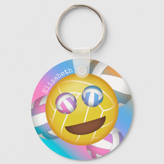 Porte-clés pastels arc-en-ciel mignon souriant visage volleyb (Recto)
