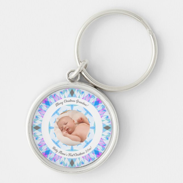 Porte-clés Pastels Bleus Doux Personnalisé Grandma de Noël Ph (Devant)