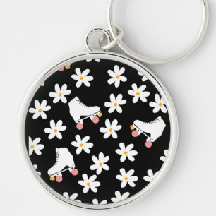 Porte-clés Patins À Rouleau Floral Noir Et Rose