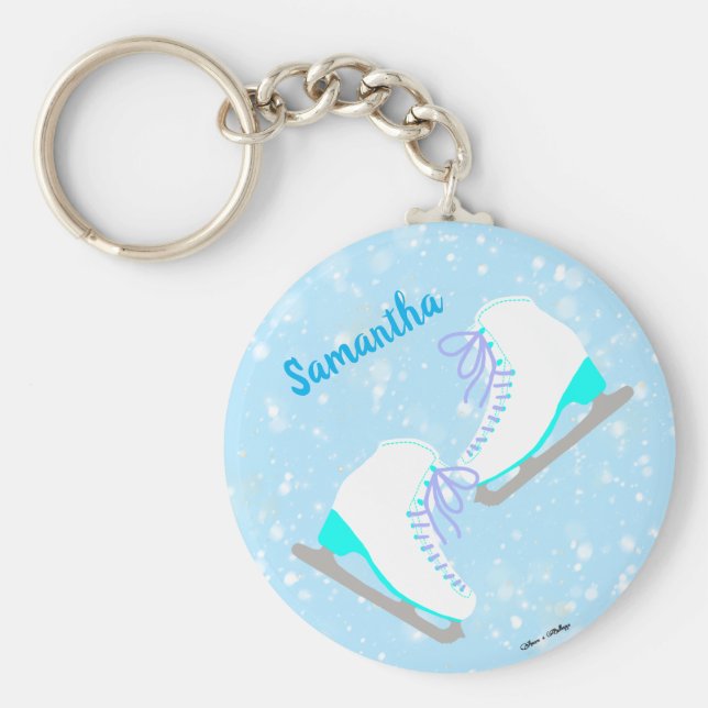 Porte-clés Patins de glace bleu personnalisées Cute Kawaii Fi (Devant)