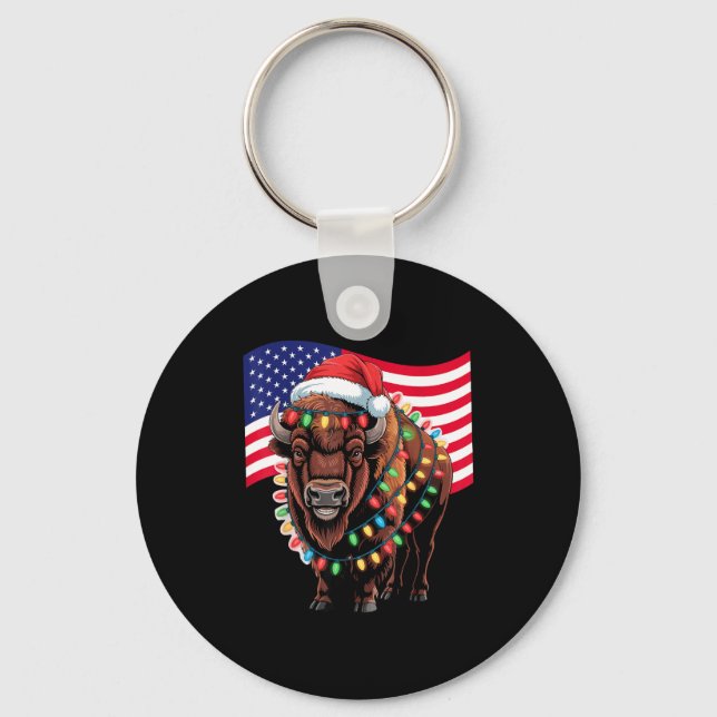 Porte-clés Patriotic Bison Buffalo Christmas Usa Flag Holiday (Recto)