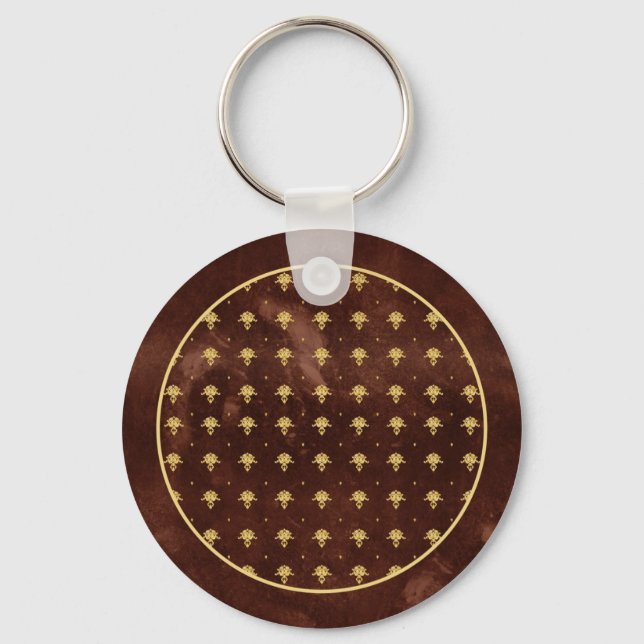 Porte-clés Pattern Leather Brown et Gold Damask (Recto)