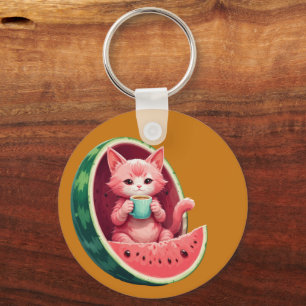 Porte-clés Pause café au chat pastèque