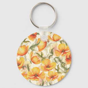 Porte-clés Pavots jaunes : motif d'aquarelle dessiné à la mai