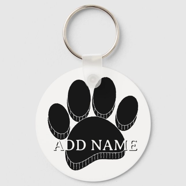 Porte-clés Pawprint Chien Noir Main Dessinée Nom Personnalisé (Verso)