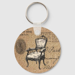 Porte-clés pays français scripts burlap Paris rococo chaise