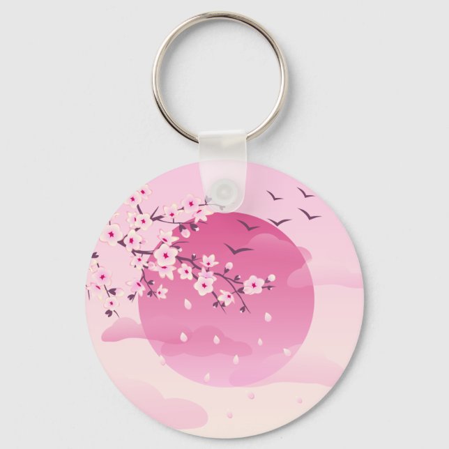Porte-clés Paysage japonais des fleurs de cerisiers (Recto)