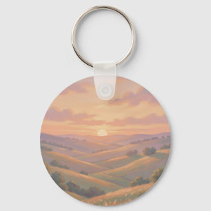 Porte-clés Paysage Pastel de Collines Ondulantes au Coucher d