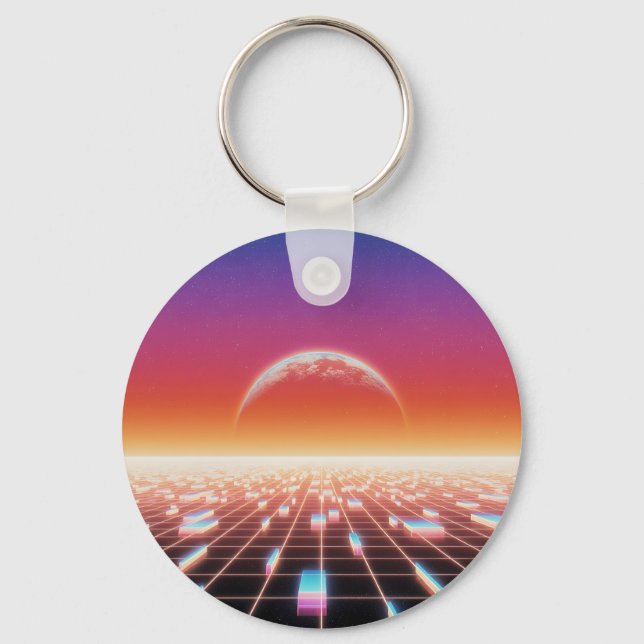 Porte-clés Paysage rétro-futuriste Synthwave (Recto)
