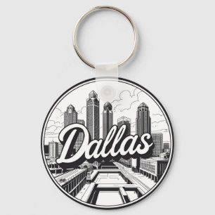 Porte-clés Paysage urbain de Dallas Texas en noir et blanc