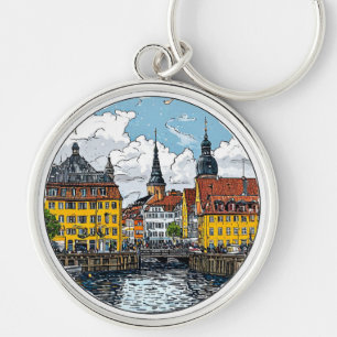 Porte-clés Paysage urbain de maisons colorées