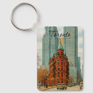 Porte-clés Paysage urbain de Toronto Canada Aquarelle vintage