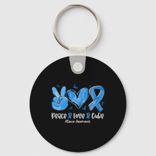 Porte-clés Peace Love Cure Ruban Bleu Sensibilisation à l'ata