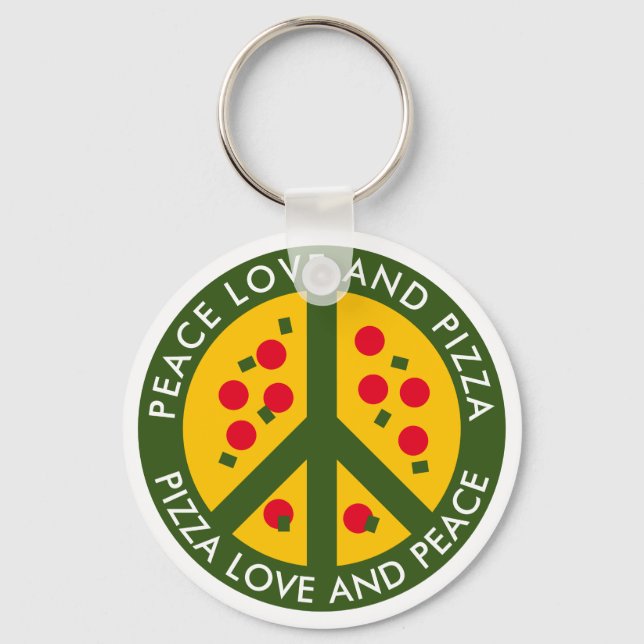 Porte-clés Peace Love et Pizza drôle nom de pizzeria personna (Recto)