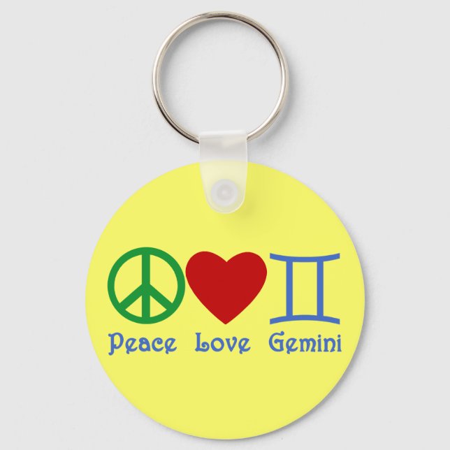 Porte-clés Peace Love Gemini Design astrologique (Recto)