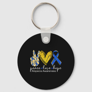 Porte-clés Peace Love Hope Alopecia Awareness Bleu Ruban