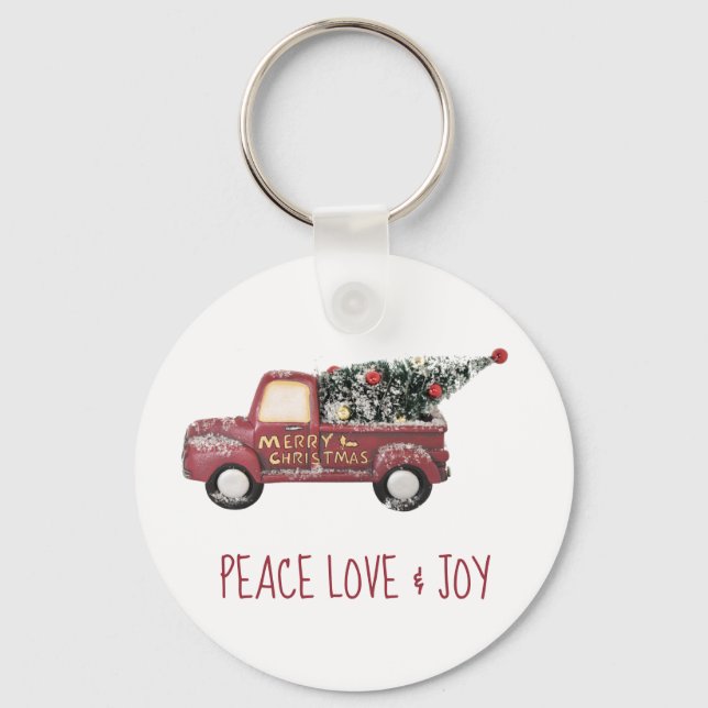 Porte-clés Peace Love & Joy avec RedToy Truck Joyeux Noël (Recto)