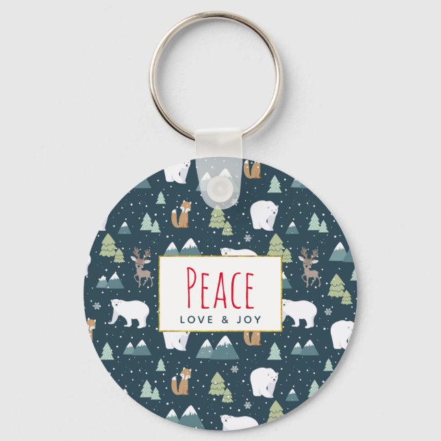 Porte-clés Peace Love & Joy Christmas Animaux Motif (Recto)