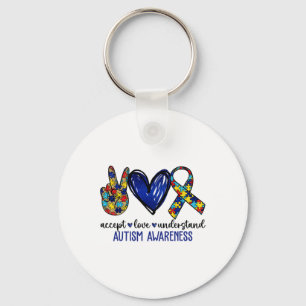 Porte-clés Peace Love Ribbon Sensibilisation sur l'autisme Ac