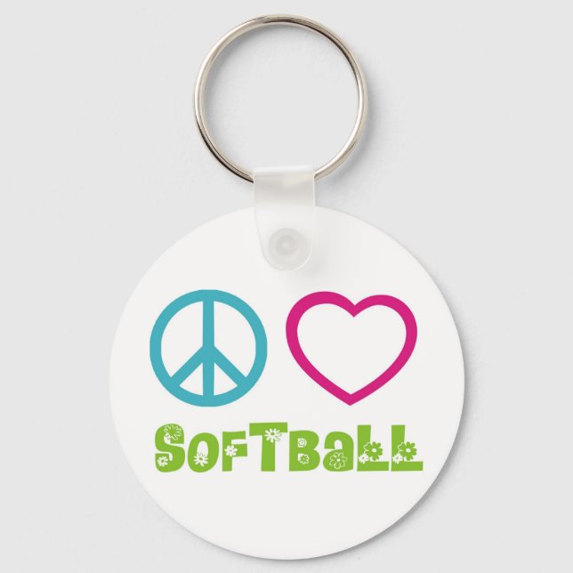Porte-clés Peace Love Softball (Recto)
