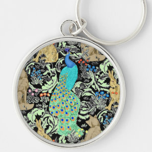 Porte-clés Peacock Art Nouveau Impression, Turquoise & Neutra