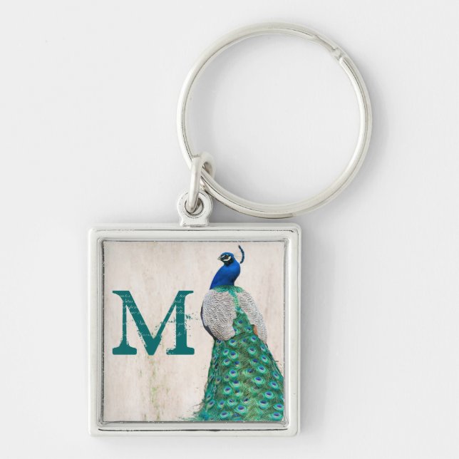 Porte-clés Peacock Bird Feather Turquoise Turquoise Vint Port (Devant)