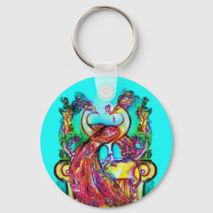 Porte-clés PEACOCKS IN LOVE MONOGRAM rouge bleu turquase vert