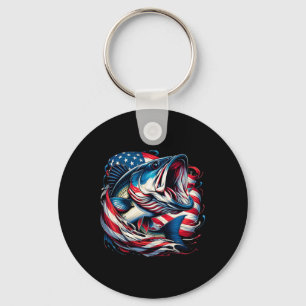 Porte-clés Pêche Patriotique 4 Juillet Hommes Drapeau América