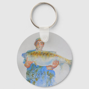 Porte-clés Pêcheur peinture d'aquarelle cadeau de pêche pour 