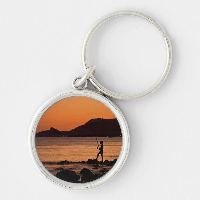 Porte-clés Pêcheur seul au coucher du soleil (Devant)