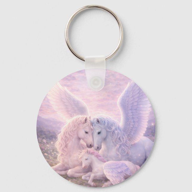 Porte-clés Pegasus Family – Soft Pastel Fantasy Canvas Art (Recto)